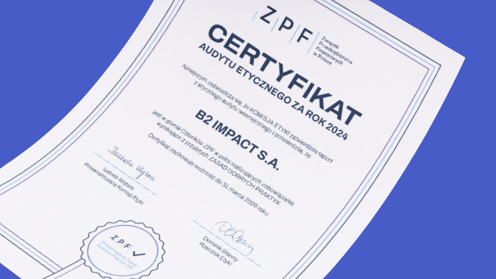 Certyfikat Etyczny dla B2 Impact w Polsce za 2024 rok